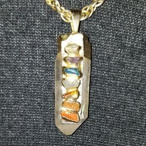 Quartz Crystal Pendant/ Necklace, w/ Chakra Stones